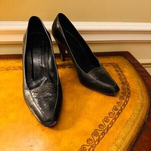 Salvatore Ferragamo Vintage Black Leather Reptile Detail Heels Pumps Shoes Sz 8